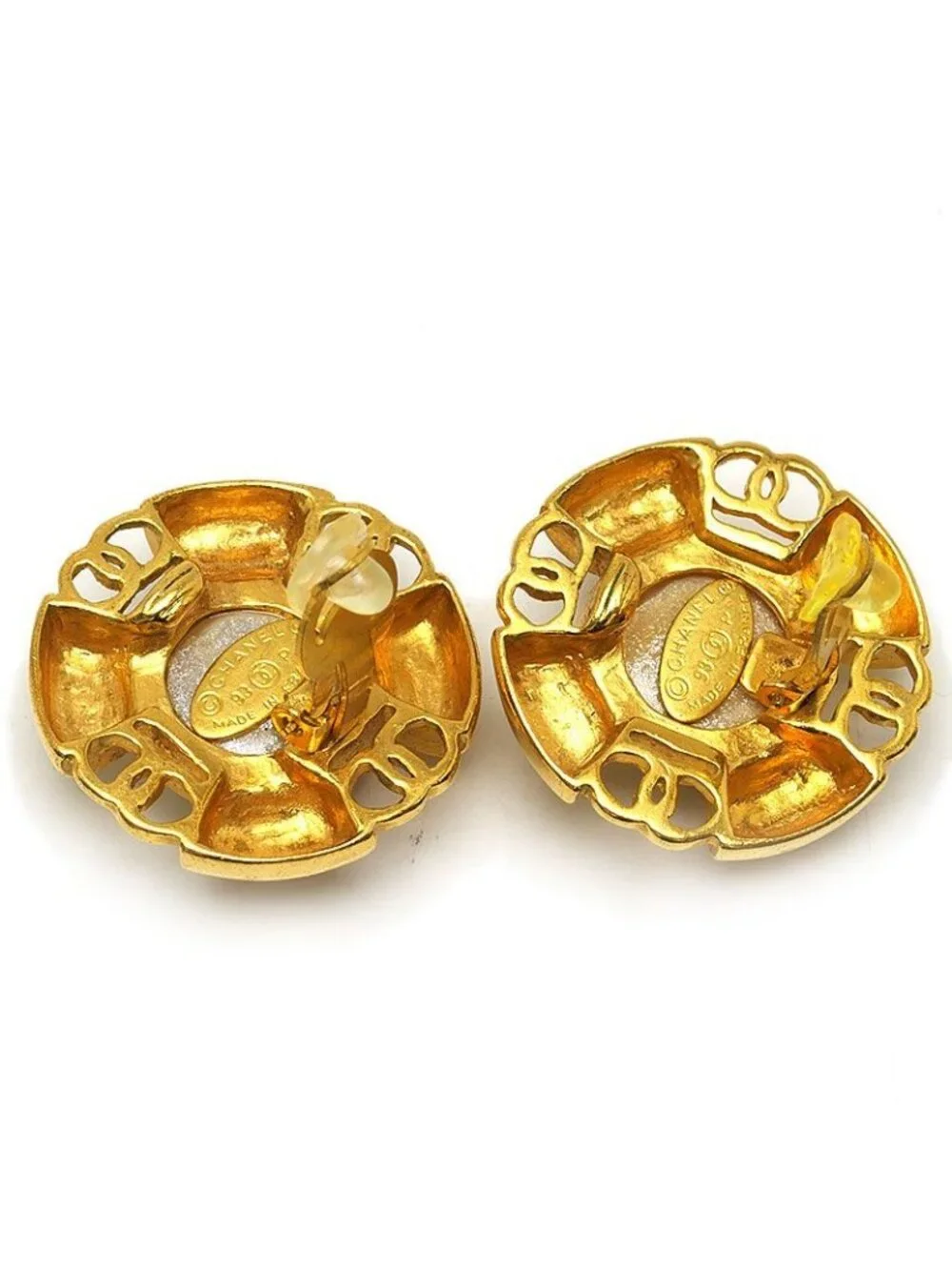 Chanel Faux Pearl Earrings 93P Gold Plated